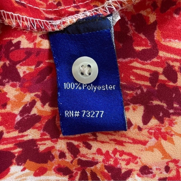 Apt. 9 red orange abstract pattern V neck short sleeve blouse. Petite S - Picture 4 of 8